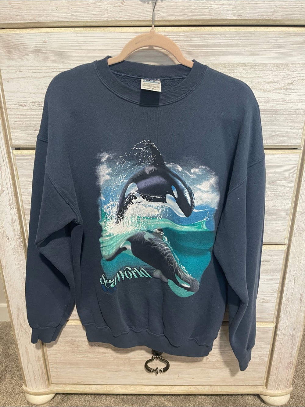 Vintage tultex Navy Crewneck Sweatshirt with SeaWorld Orca Graphic